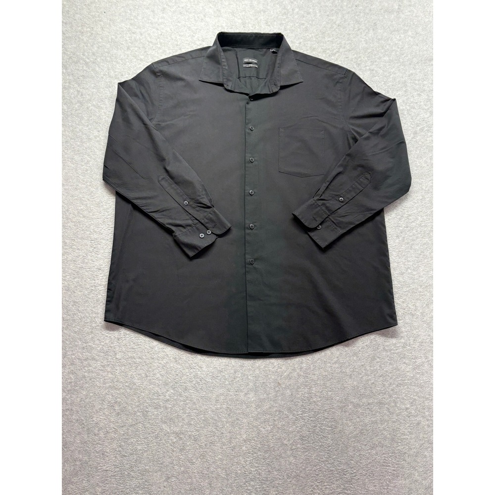 Van Heusen Flex Regular Fit Black Wrinkle Free Dress Shirt Mens XL 17.5 32/33